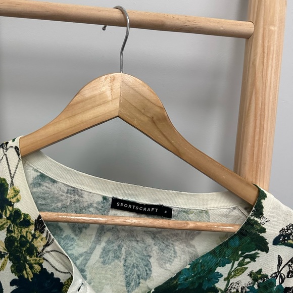 Sportscraft Cardigan Size M 12 Cotton Silk Blend Knit Green Cream Fern Floral - Picture 4 of 4